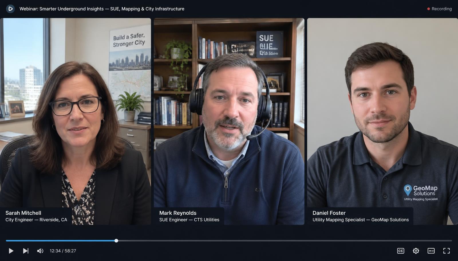 Recorded webinar panel with three speakers